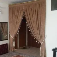 پرده مخمل منگوله دار لاکچری+دو دستک+پروفیل طلایی