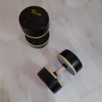 یک جفت دمبل ورزشی هر کدام ۱۵ کیلو گرم جنس بتنی