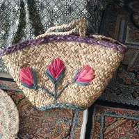 حصیر گرد ۸۰ در ۸۰ وزنبیل دستی سالم زیبا در حد نو