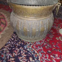 دیگ کوچیک مسی قدیمی کفگیر سینی