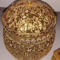 جا دستمال کاغذی و سطل زباله ست طلایی رنگ
