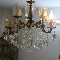 لوستر برنزی دوگل سه شاخه ۶ شعله|لوستر و چراغ آویز|همدان, |دیوار