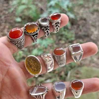 ۲۴ عدد انگشتر نقره کار دست با نگین های معدنی|جواهرات|محمودآباد, |دیوار