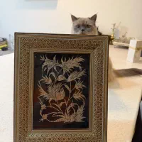 تابلو قلم زنی مرغ و گل باقاب خاتم ۳۵در۲۸