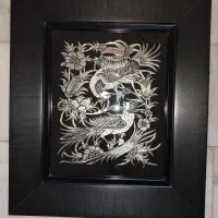 تابلو قلمکار مس دو رنگ طرح مرغ بهشتی