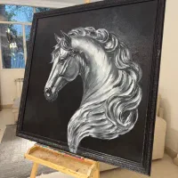 تابلو نقاشی اسب برجسته با زمینه ورق مشکی