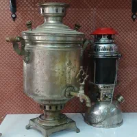 سماور زغالی و چراغ نفتی برنجی قدیمی