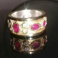 انگشترنقره  یاقوت سرخ برمه ابکاری طلاعتیقه قدیمی
