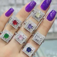 انگشتر جواهر تمام نقره مدل آمیتیس رنگی