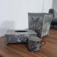 سطل زباله استیل و جای دستمال کاغذی