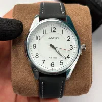 ساعت کاسیو اقتصادی بند چرمی صفحه سفید کد ۲