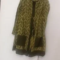 مانتو لینن طرح دار و جین کاغذی