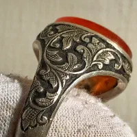 انگشتر قلمزنی نقره ۹۲۵ رکاب دستساز عقیق یمن|جواهرات|تهران, نجات اللهی|دیوار