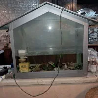 آکواریوم شیشه ای با درب لامپ مهتابی با وسایل ها