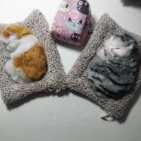 عروسک گربه خوابیده روی تشک سایز 20 سانت