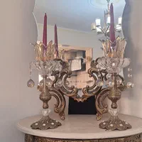 آینه و شمعدان برنزی نگین دار طرح تاج