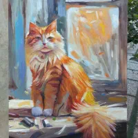 تابلو نقاشی رنگ روغن۵۰×۷۰-گربه نارنجی