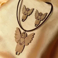 ست زیورآلات چوبی. گوشواره،گردنی، گیره مو،جاکلیدی|بدلیجات|خوی, |دیوار