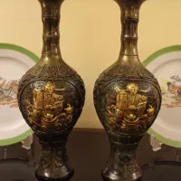 دو گلدان انتیک قدیمی عتیقه برنز برنجی تایلند مجسمه