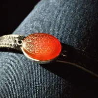 دستبند نقره نگین دار خطی دسته چرمی