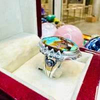 انگشتر فوق لوکس سنگ فیروزه آبی رگ طلای اصل نیشابور|بدلیجات|تبریز, |دیوار