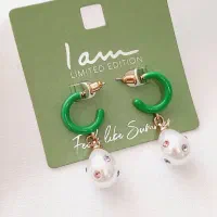 گوشواره نیم حلقه ای آویزدار مروارید نگینی چند رنگ|بدلیجات|زنجان, |دیوار