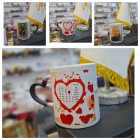 چاپ عکس روی ماگ لیوان دسته قلبی حرارتی اکلیلی