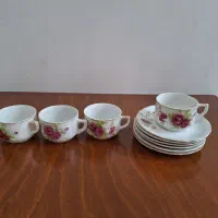 فنجون قهوه خوریهای قدیمی گلسرخی جعبه رولت خوری