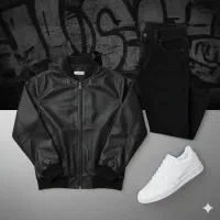 کاپشن چرم مردانه مدل Black/ساده و شیک با دوخت تمیز