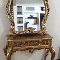 تخت خواب تشک دوعددپاتختی آیینه کنسول ساعت ایستاده|تخت و سرویس خواب|ابریشم, |دیوار