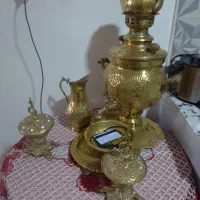 سماور به همراه پارچ سینی کاسه و دو قندون بزرگ|سماور، چای‌ساز، قهوه‌ساز|بهارستان, |دیوار