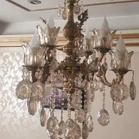 لوستر برنجی چهار شاخه دوبل...هشت شعله|لوستر و چراغ آویز|قرچک, |دیوار