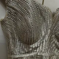 پیراهن میدی بژ(طلایی کم رنگ )سنگها نقره ای