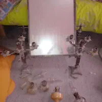 ست آینه و گلدون لامپی آهنی با چراغ نفتی