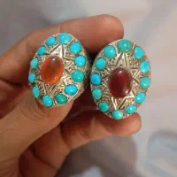 انگشتر دورنگین فیروزه و عقیق