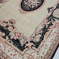 دو تخته فرش9متری نخی کرم سرمه‌ای