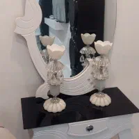 آینه و شمعدان زیبا سفید کاملا سالم دوروزه