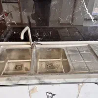 سینک دو قلو روی کار البرز همراه با صفحه و شیر