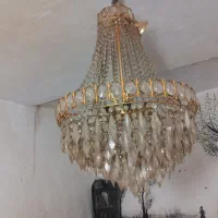 لوستر کریستالی تمام برنجی بسیار شیک وکلاسیک