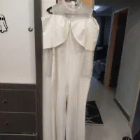 لباس سرهمی سفید همراه تور سر