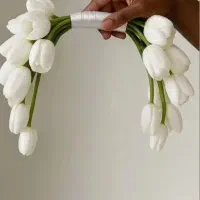 دسته گل روبانی و گل لاله لمسی|گل مصنوعی|کامیاران, |دیوار