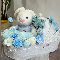 هدیه زایمان،باکس گل نوزادی شمعی لاکچری،گیفت