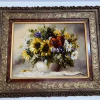 تابلو فرش دستباف تبریز/چله ابریشم طرح گل و گلدان