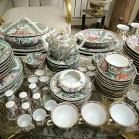 سرویس چینی آنتیک غذاخوری گل مرغی تمام نقاشی12نفره