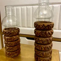 یک ‌جفت جا شمعی چوبی