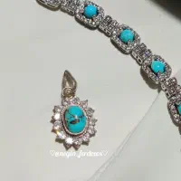 پلاک نقره تو گردنی با نگین فیروزه اصل نیشابور