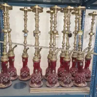 قلیان برنجی با شیشه تراش