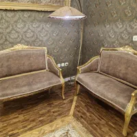 دو عدد مبل دونفره چوبی طلایی