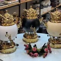 سماور گازی سه کاره طرح سنگی و استیل ریسمون