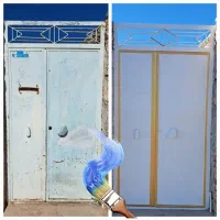 نقاشی ساختمان و درب پنجره